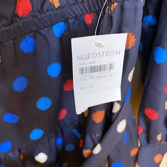 Maggy London Polka Dot Long Balloon Sleeve Dress With Cutout Back and Tie Waist - Picture 10 of 11